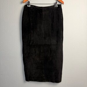 Vintage Cedars Black‎ Leather Suede Button Front Wrap Western Midi Skirt Size 12
